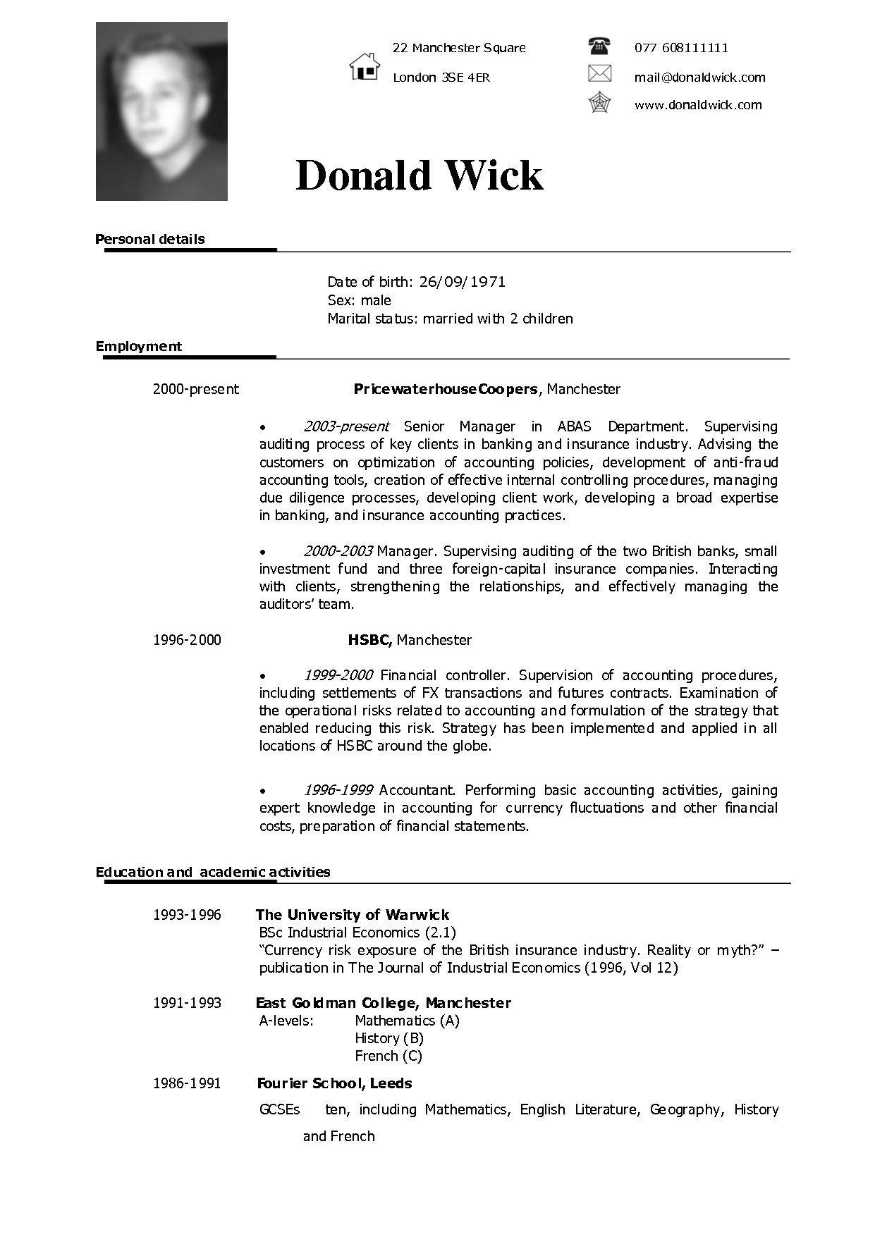 Free Cv Sample In English  CV Example