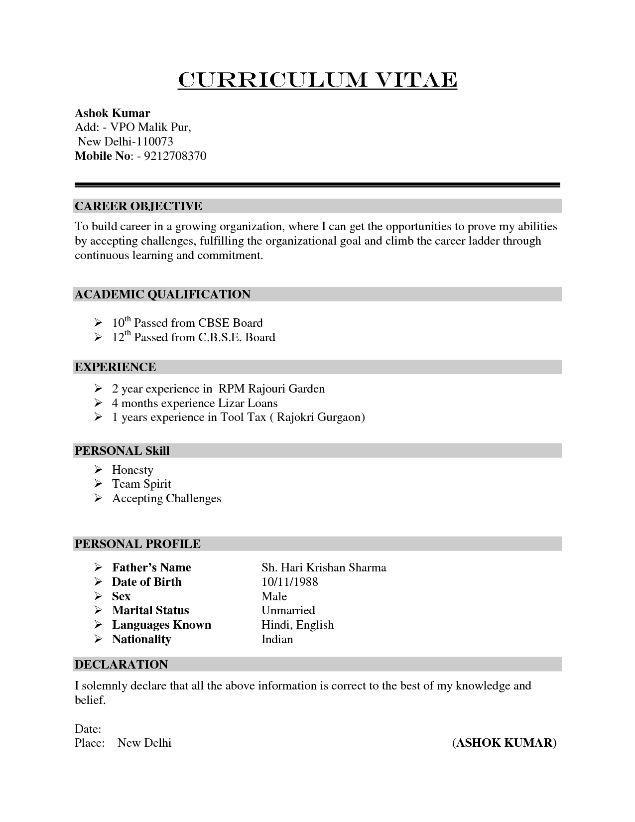 Curriculum Vitae Cv Samples Fotolip