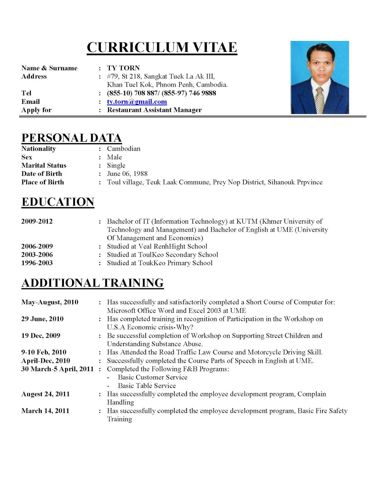 Curriculum Vitae Format 17