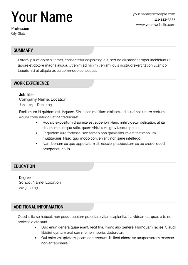 Free Online Resume Printable Templates