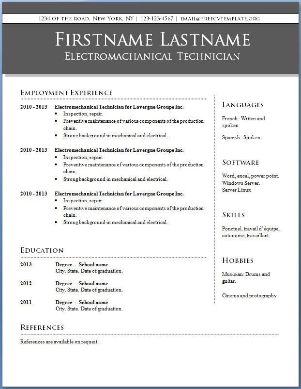 Resume form template