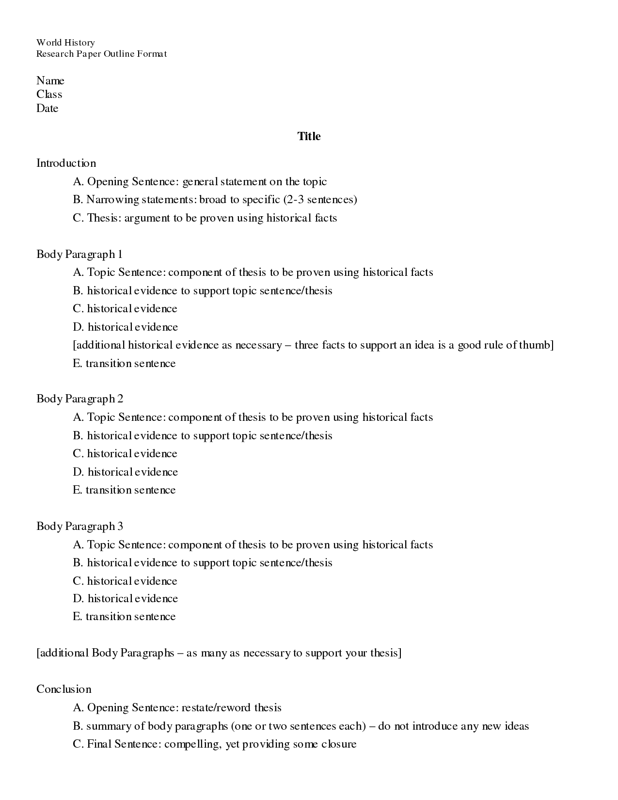 Example of an outline for a research paper apa style