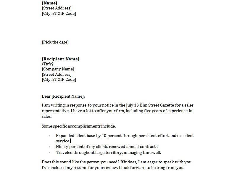 Sample email cover letter format
