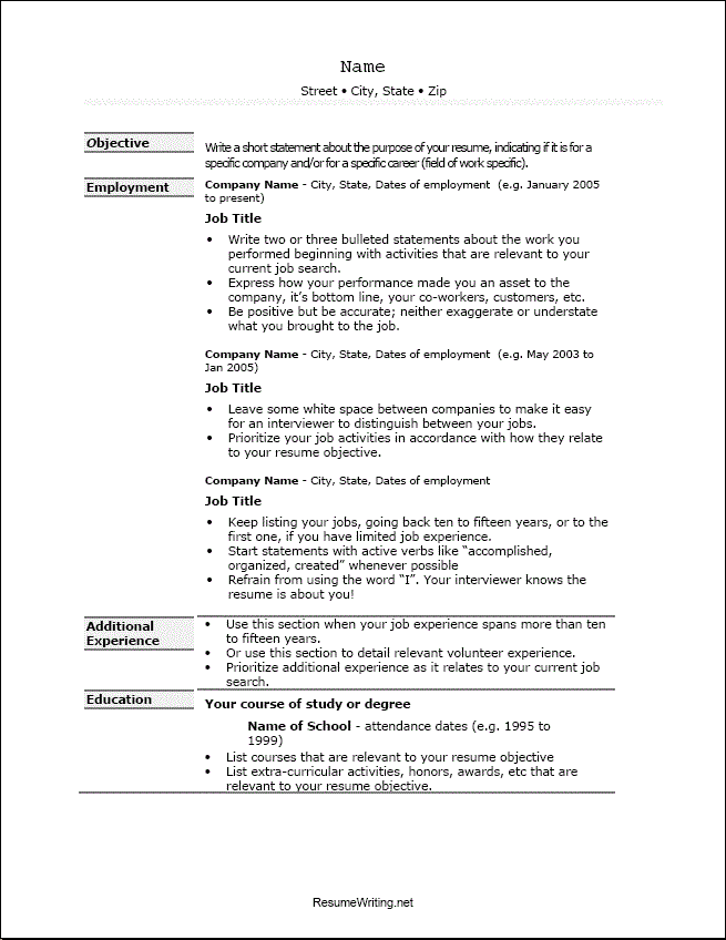 Comprehensive resume sample format