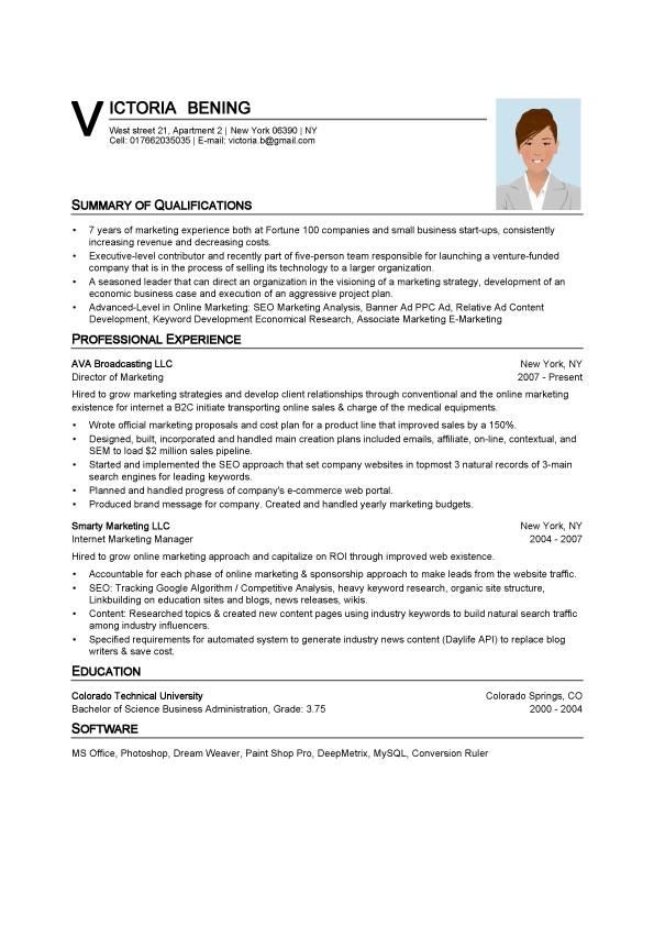 Sample formal resume template