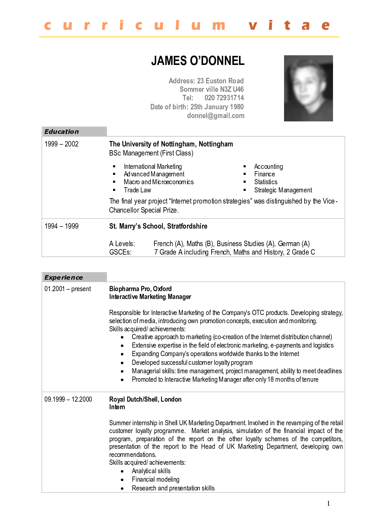 French resume sample