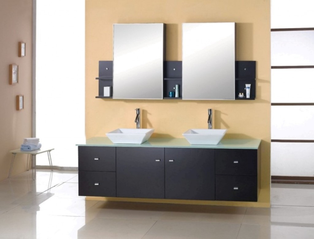 Bathroom Vanity Idea Present Modern Frosted Glass Mirrors