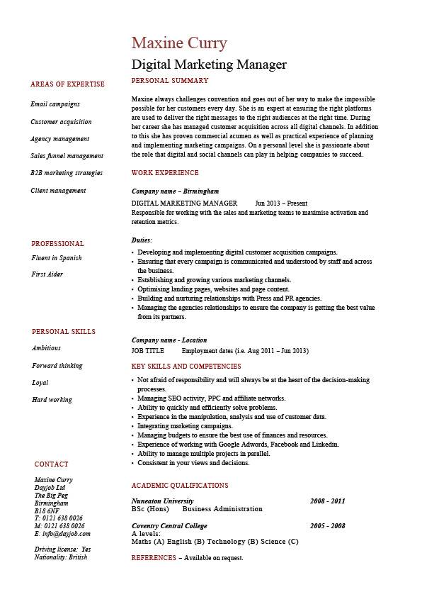 digital marketing resume
