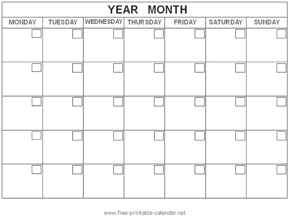 Free Blank Calendar Templates