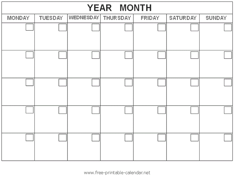 Printable Free Blank Calendar Template Free Printable Templates