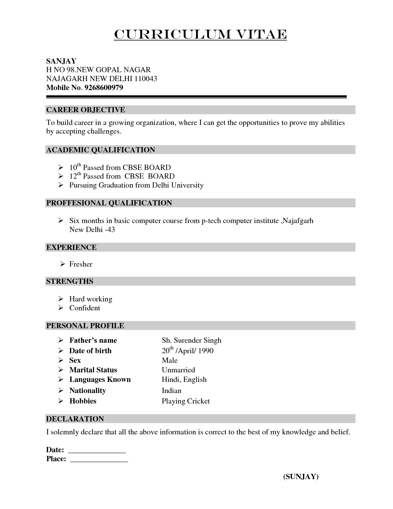 Curriculum Vitae Cv Samples - Fotolip