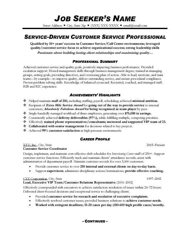 Customer Service Resume