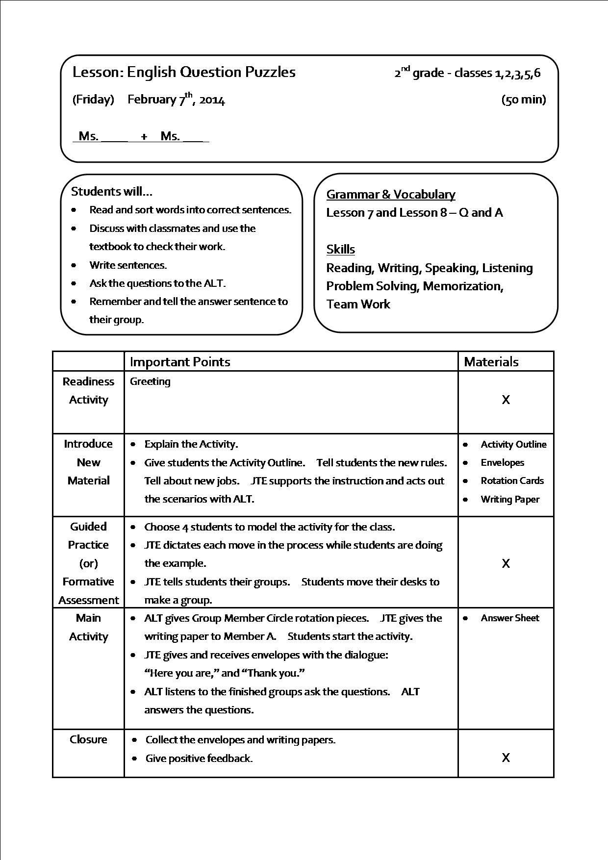 lesson plan high school resume