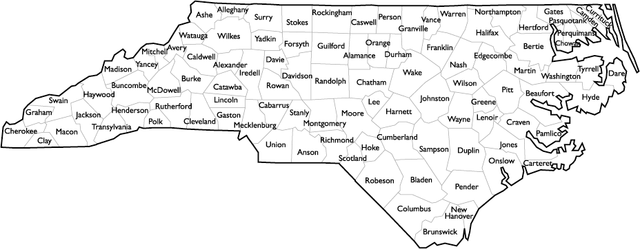 North Carolina County Map.