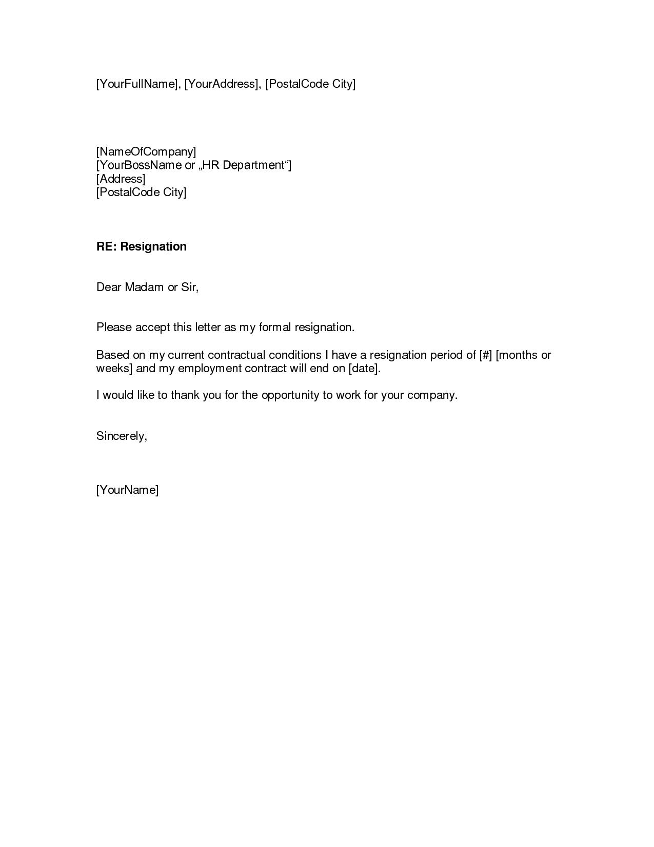 Printable Resignation Letter Template Customize And Print