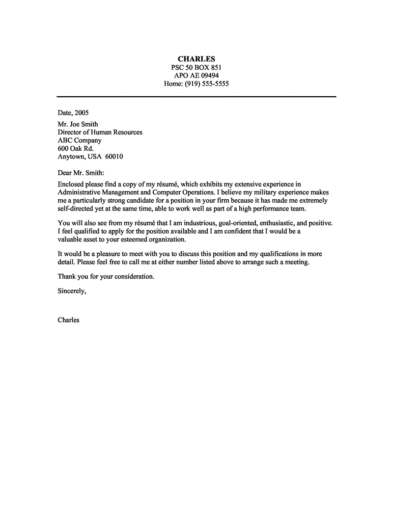 example of a free cover letter for a resume
