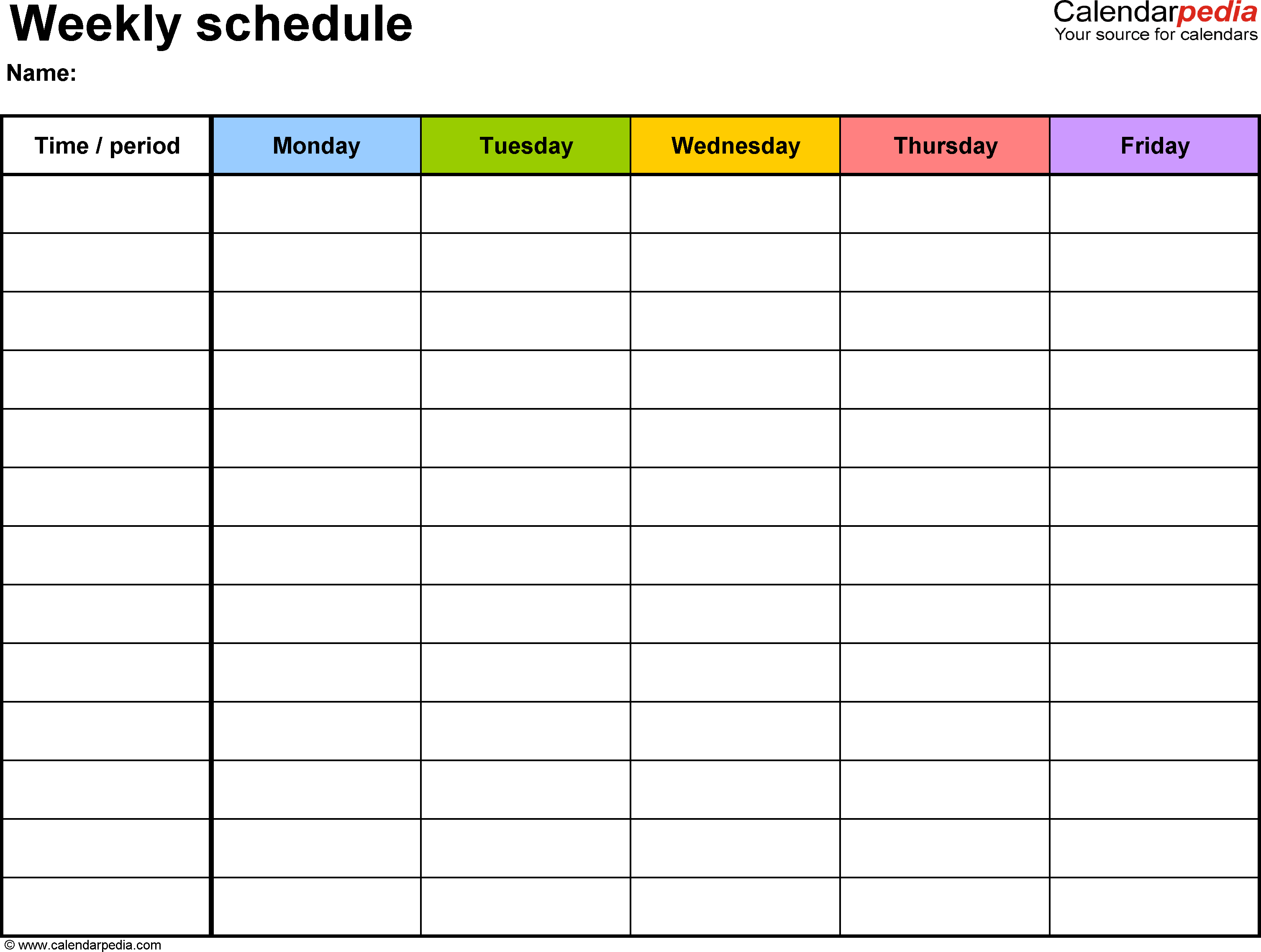 Weekday Printable Calendar
