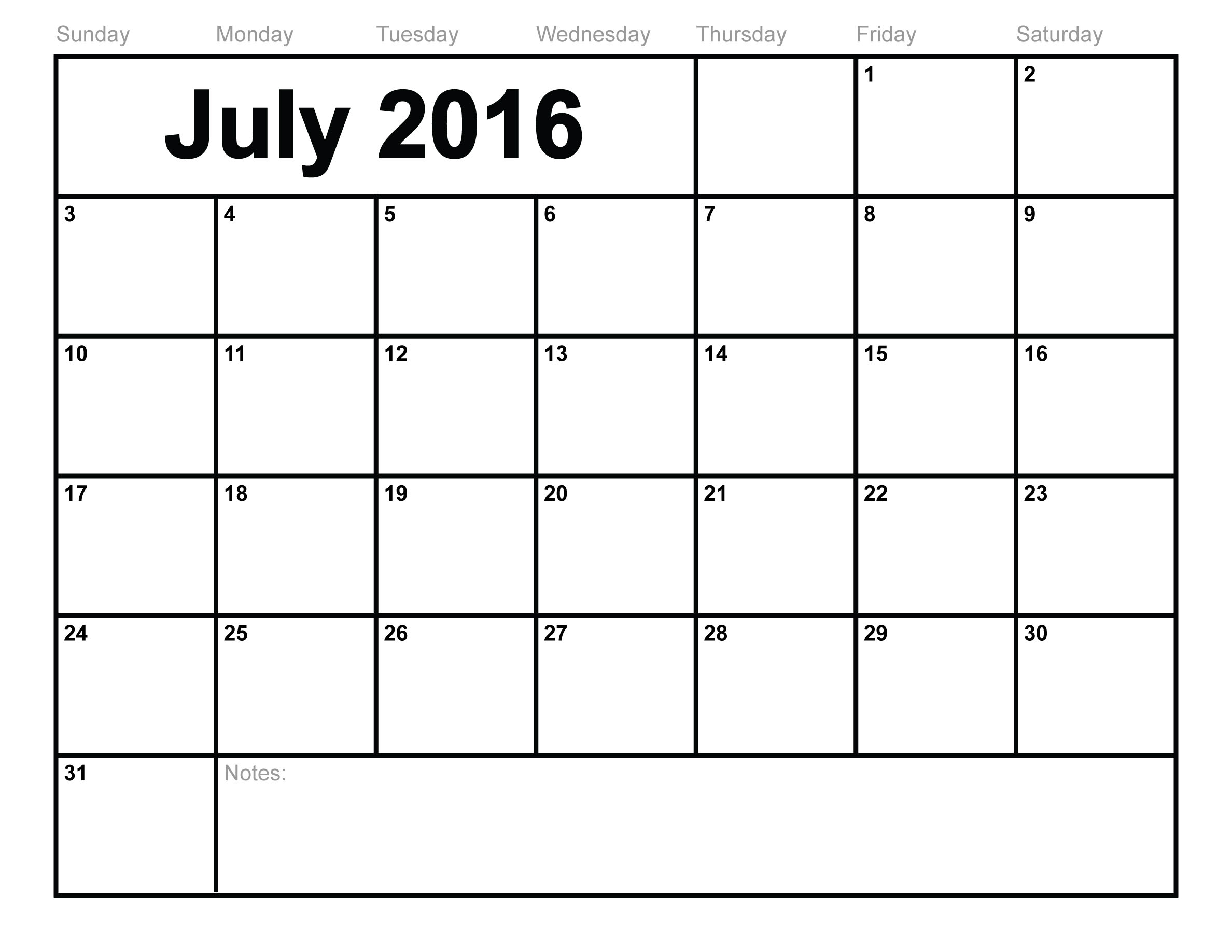 July 2016 Calendar Fotolip