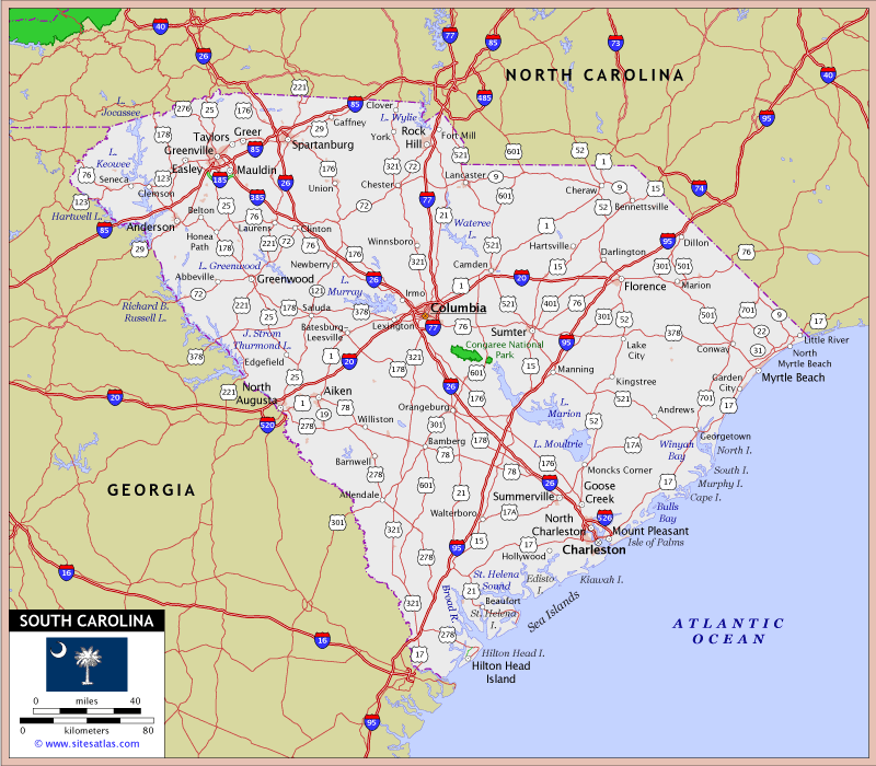 South Carolina County Map With Roads