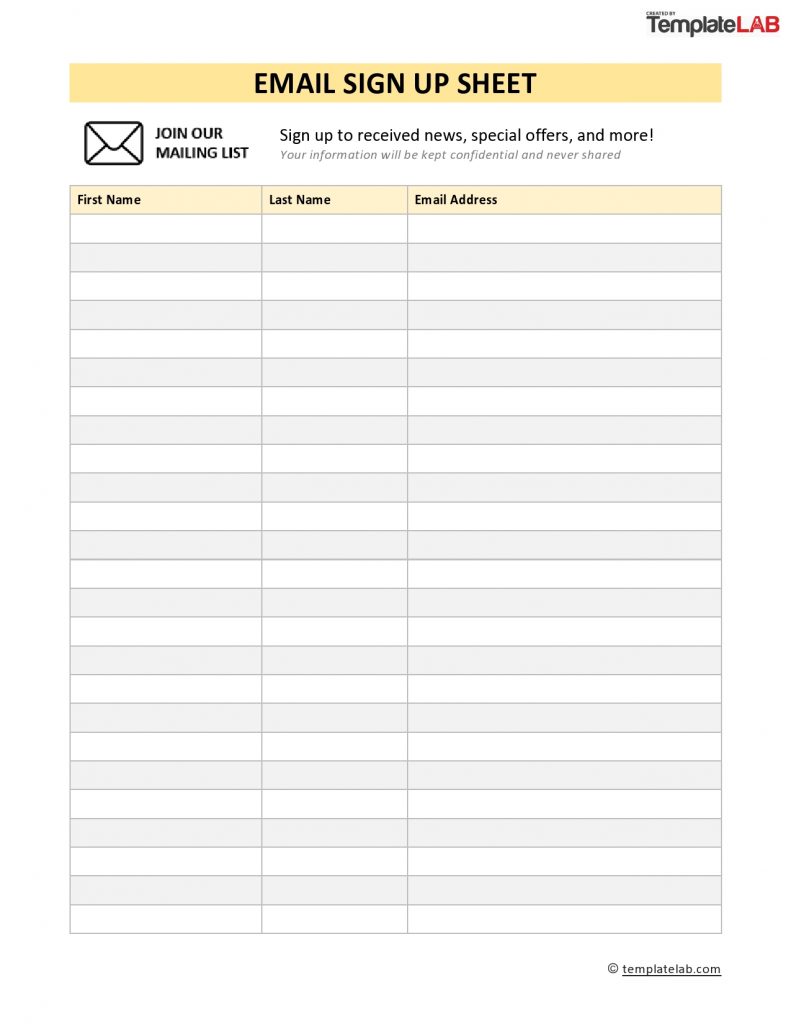 Email Sign Up Sheet