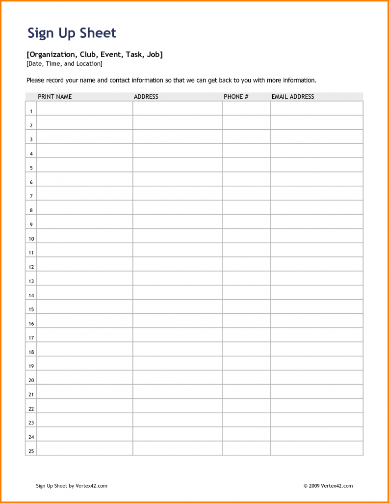 Sign Up Sheet Organization