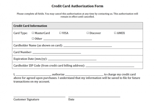 Credit Card Authorization Form