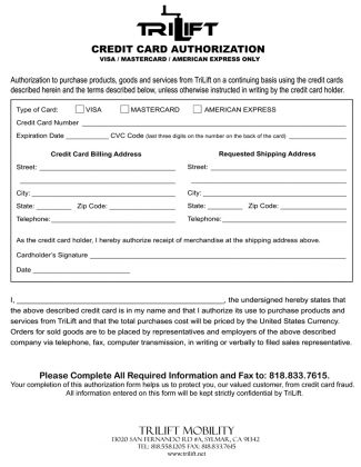 Credit Card Authorization Form