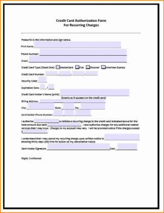 Credit Card Authorization Form