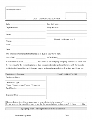 Credit Card Authorization Form