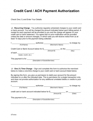 Credit Card Authorization Form