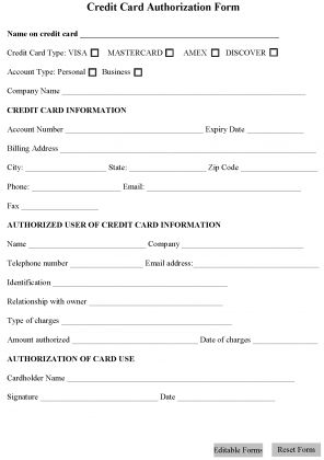 Credit Card Authorization Form