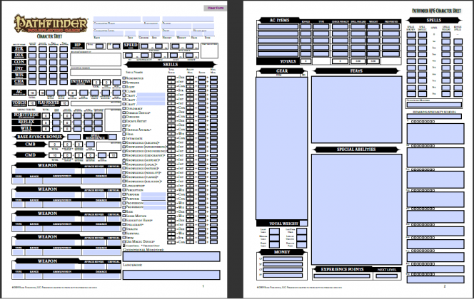 Pathfinder Character Sheet