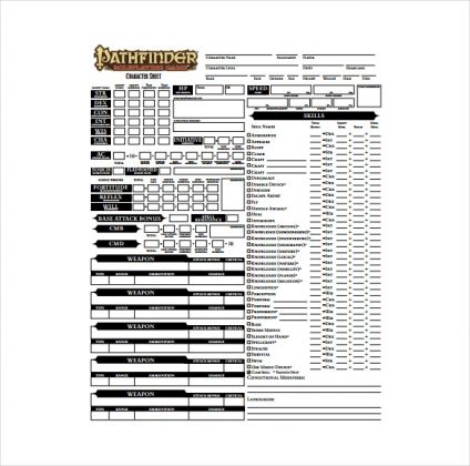 Pathfinder Character Sheet