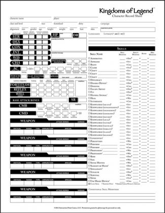 Pathfinder Character Sheet