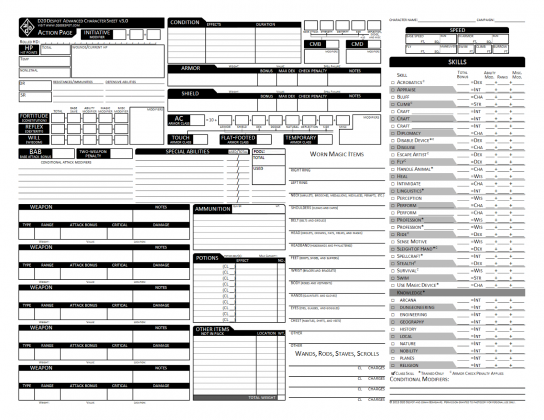 Pathfinder Character Sheet