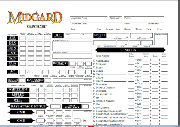 Pathfinder Character Sheet