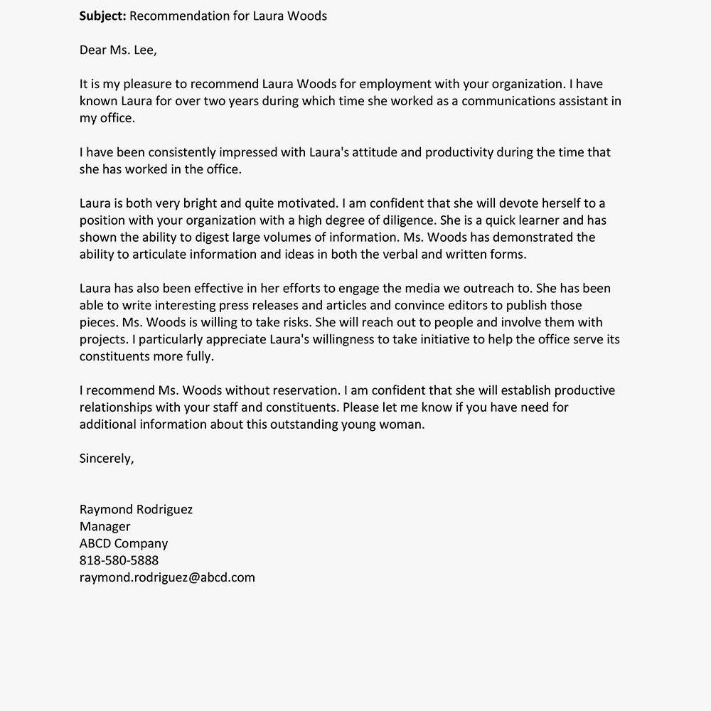 Letter Of Reccomendation Template