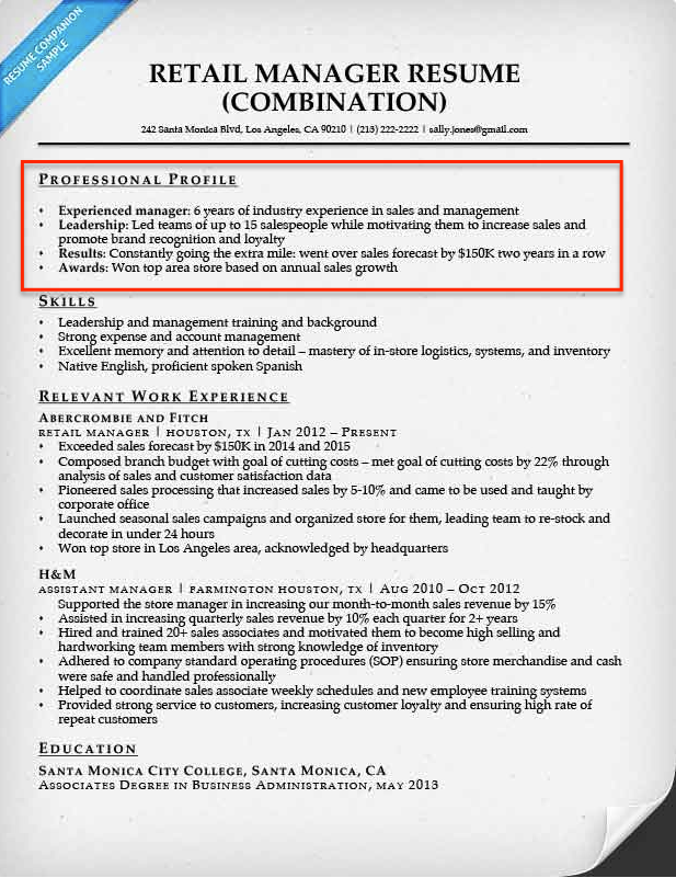 resume profile summary examples