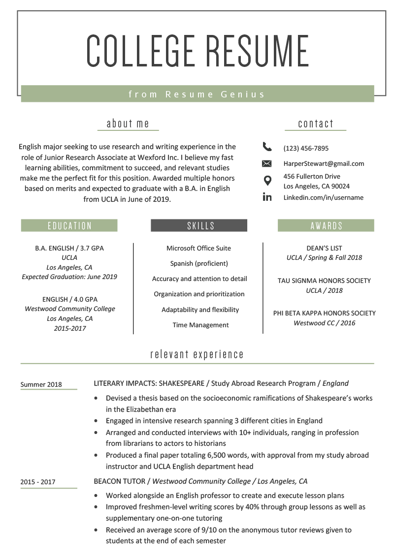 College Student Resume for Part Time Job - Fotolip