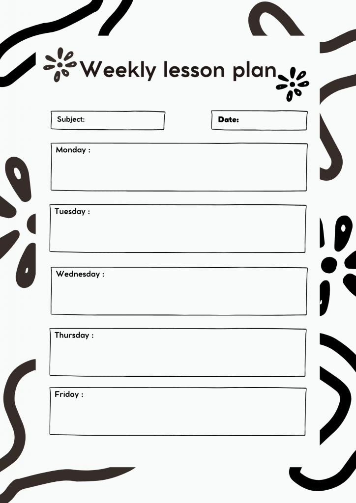 White Weekly lesson plan template